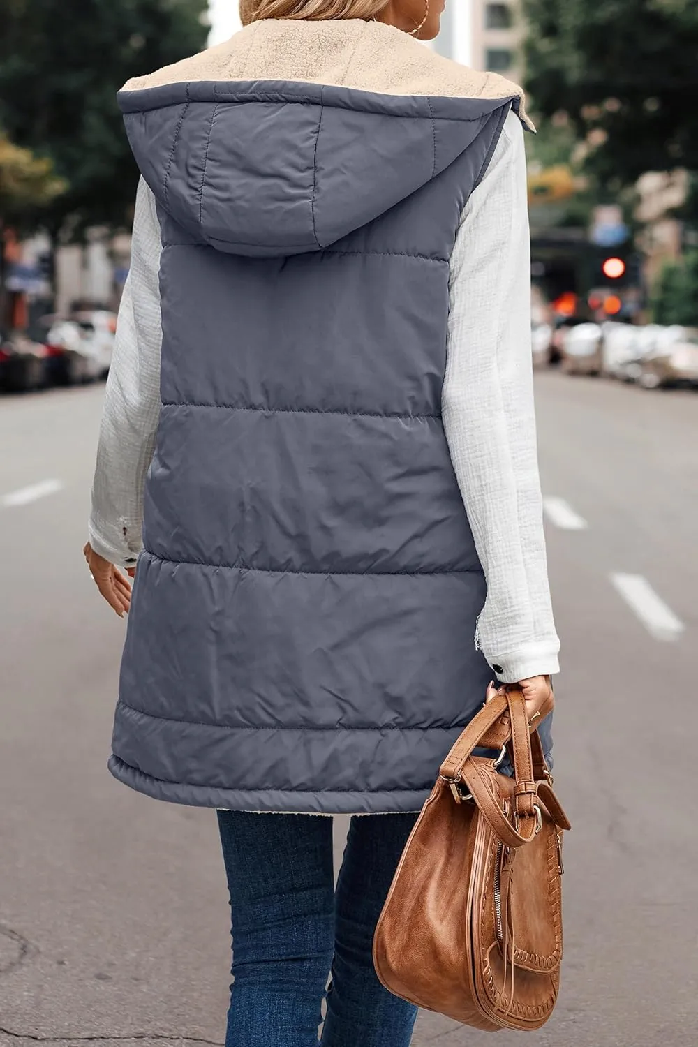 Womens Winter Reversible Vests 2024 Long Warm Sleeveless Fleece Jacket Zip up Hoodie Fall Casual Coats with Pockets