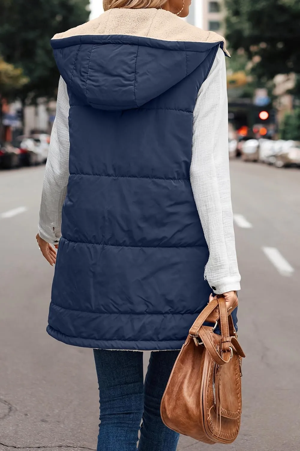 Womens Winter Reversible Vests 2024 Long Warm Sleeveless Fleece Jacket Zip up Hoodie Fall Casual Coats with Pockets