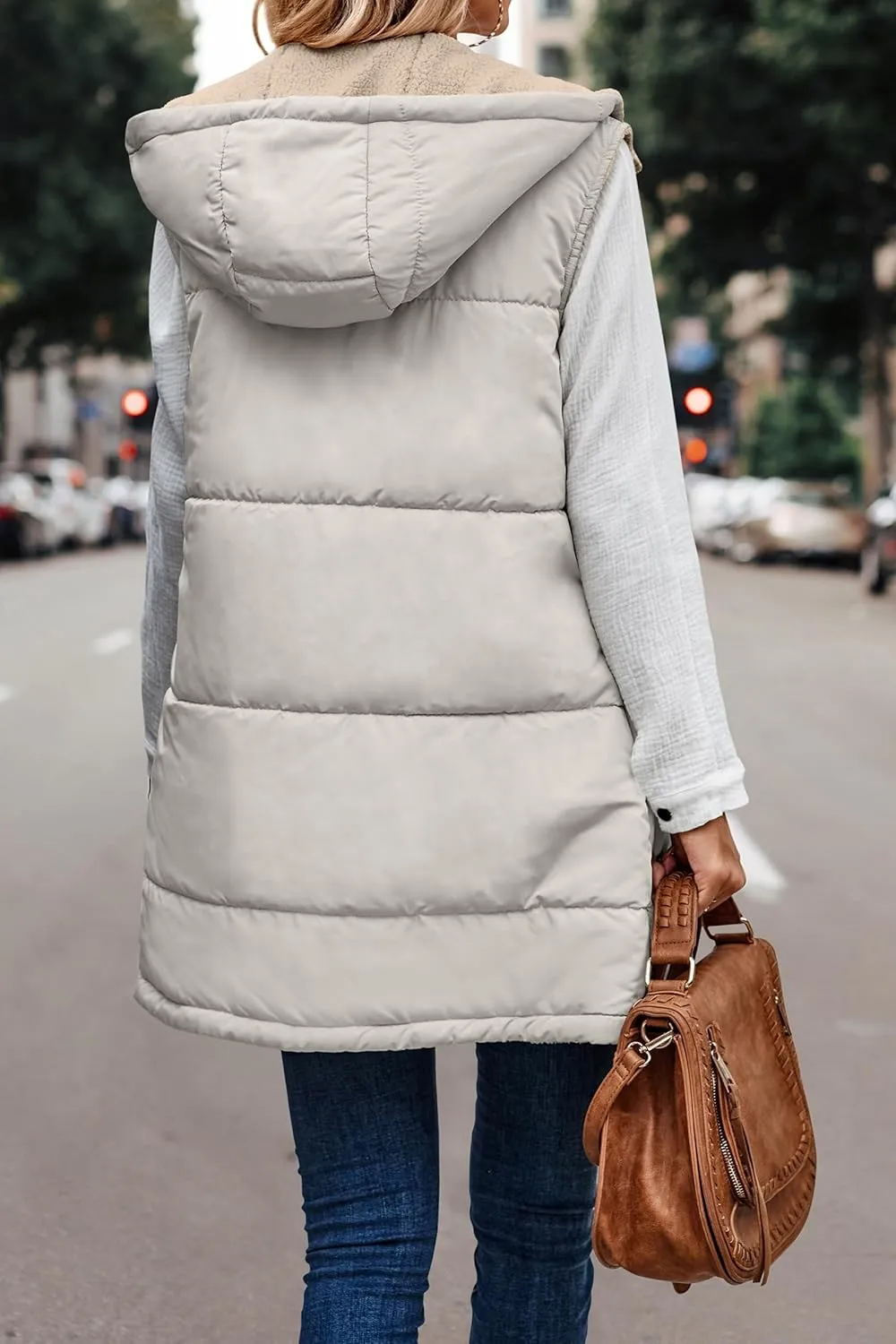 Womens Winter Reversible Vests 2024 Long Warm Sleeveless Fleece Jacket Zip up Hoodie Fall Casual Coats with Pockets