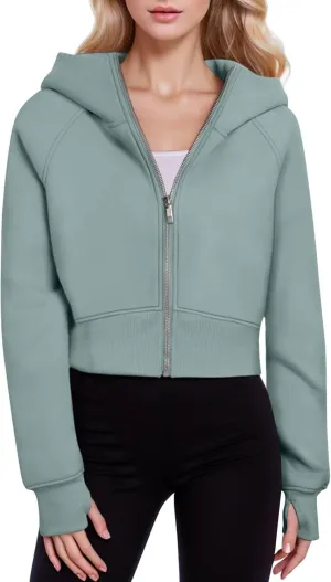 Womens Zip Up Hoodies Cropped Sweatshirts Fleece Jacket Fall Outfits Casual Hooded Y2k Top Winter Clothes 2024