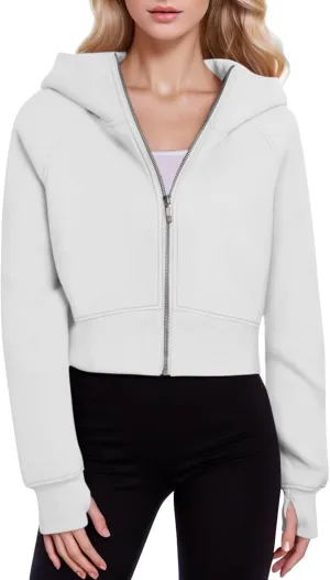 Womens Zip Up Hoodies Cropped Sweatshirts Fleece Jackets Fall Outfits Casual Hooded Y2k Tops Winter Clothes