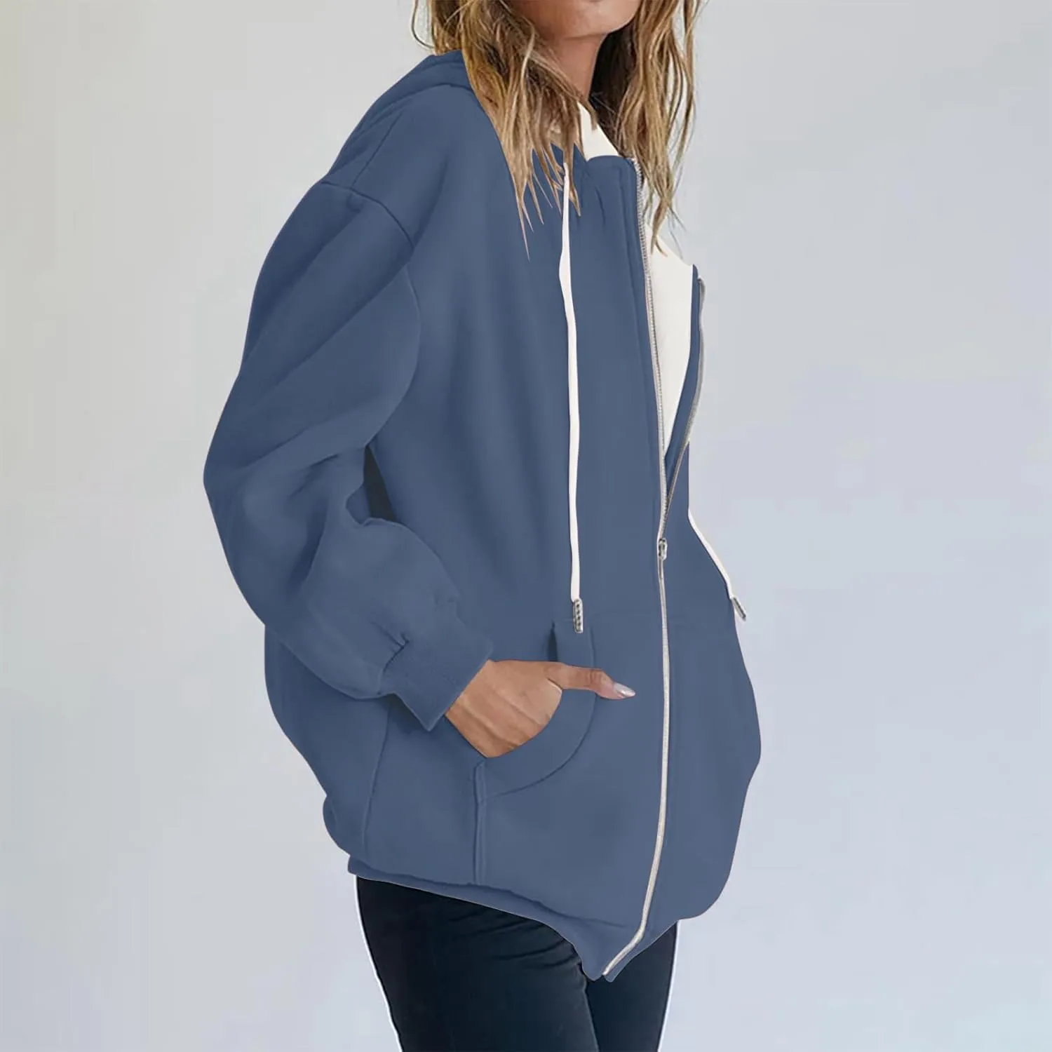 Womens Zip Up Hoodies Long Sleeve Fall Oversized Sweatshirts Jacket with Pockets 2025 Fashion Clothes Sweaters
