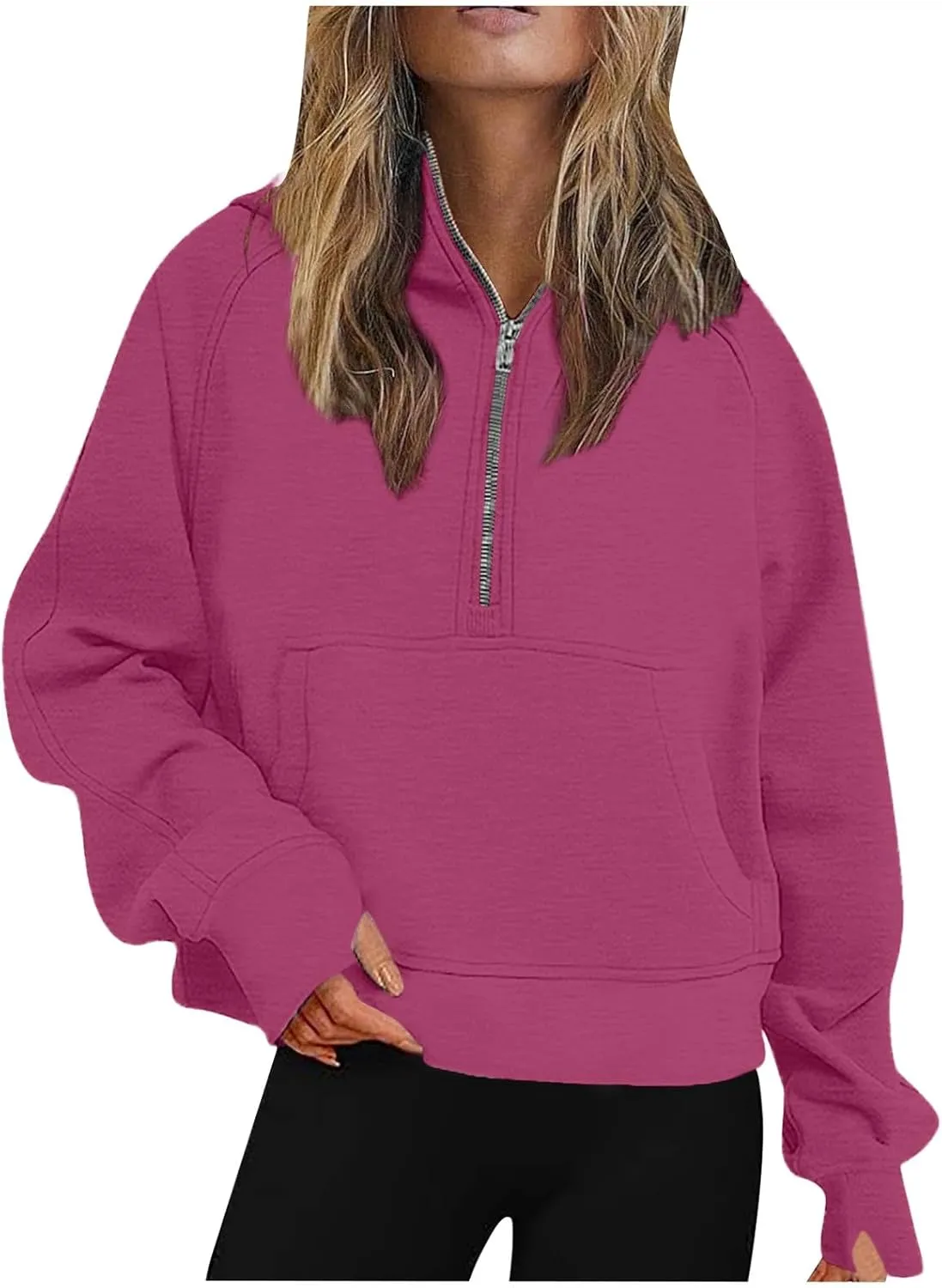 Womens Zip up Hoodies Oversized Sweatshirts Half Zip Cropped Pullover Fleece Preppy Clothes Fall Teen Girls Outfits