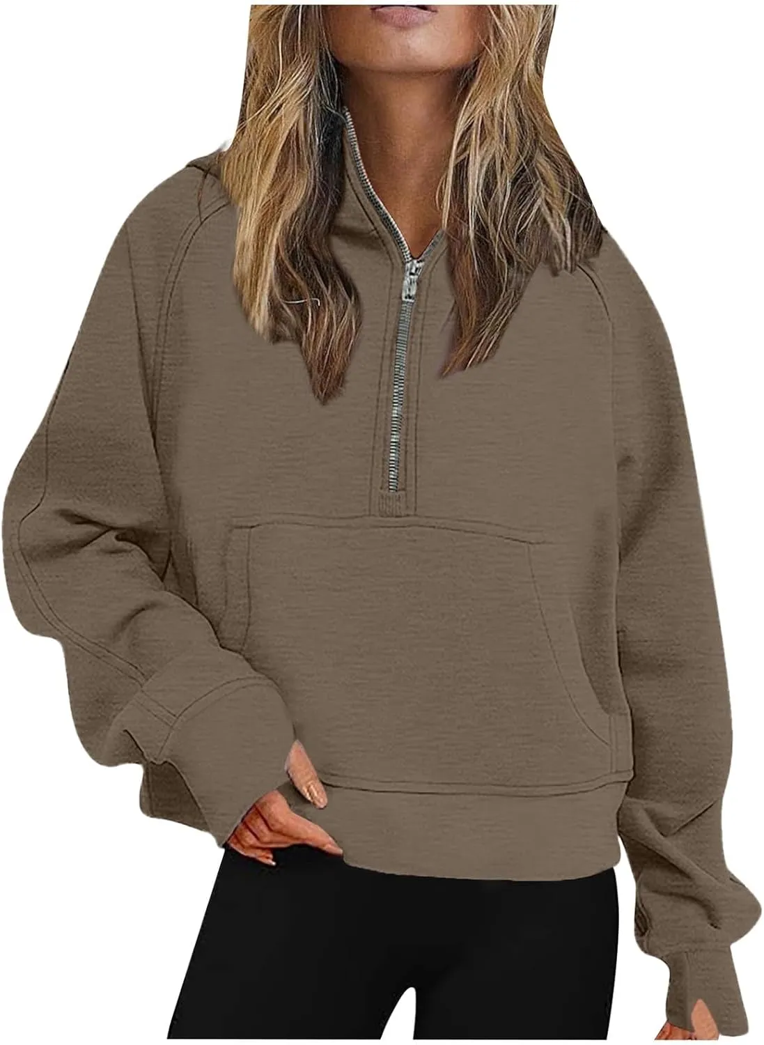 Womens Zip up Hoodies Oversized Sweatshirts Half Zip Cropped Pullover Fleece Preppy Clothes Fall Teen Girls Outfits