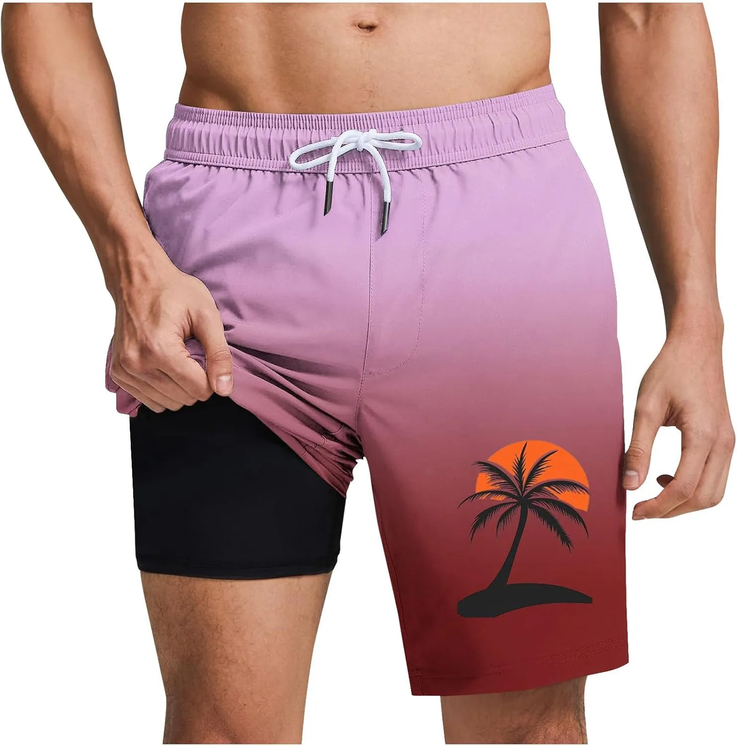 Xiaojmake Mens Swim Trunks 6 Inch Summer Quick Dry Swimming Shorts 2 in 1 Tropical Swimwear Bathing Suits with Zipper Pockets