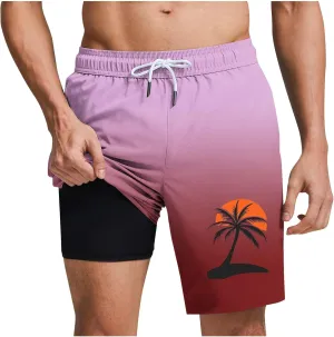 Xiaojmake Mens Swim Trunks 6 Inch Summer Quick Dry Swimming Shorts 2 in 1 Tropical Swimwear Bathing Suits with Zipper Pockets