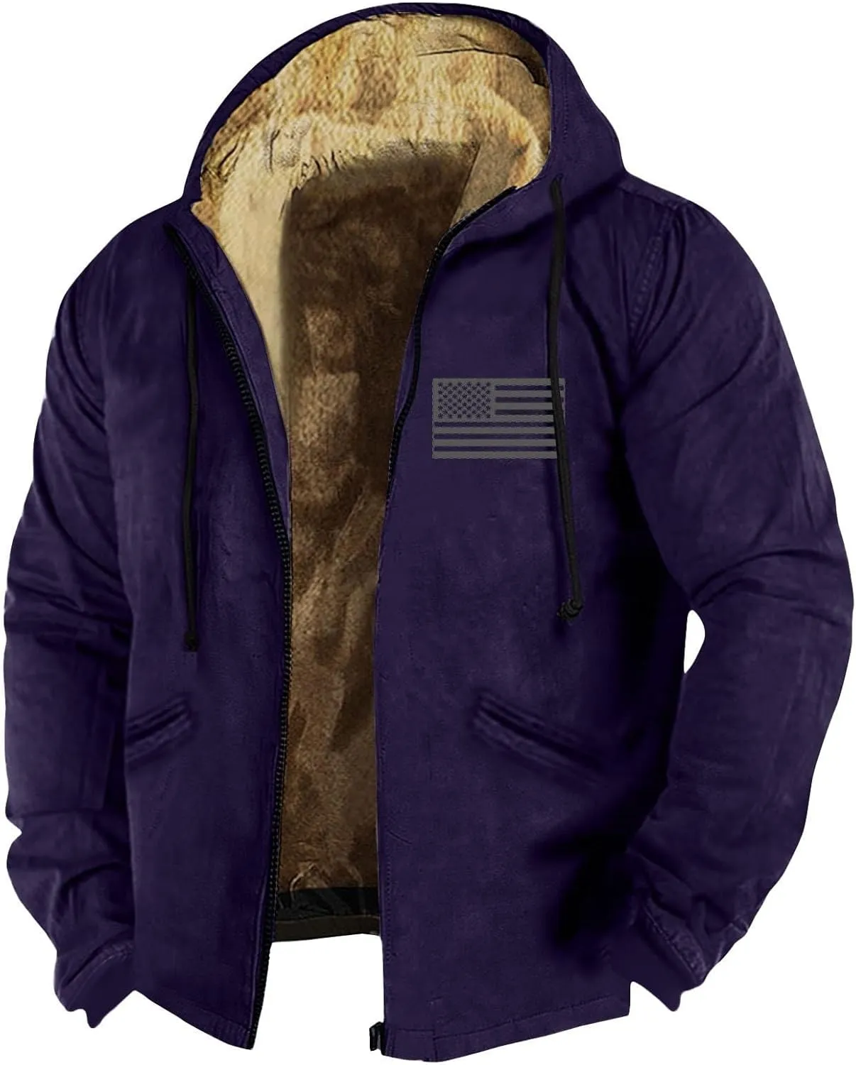 Ymosrh Men's Casual Jacket Zip Up Fleece Sherpa Lined Winter Thermal Sweatshirts Jackets Wind Resistant Casual Coats