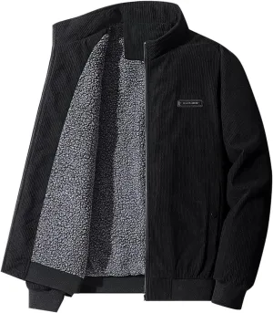 Ymosrh Men's Fashion Jacket Trendy Fleece Sherpa Lined Corduroy Jackets Lapel Thickened Winter Casual Coats Jacket, XL-5XL