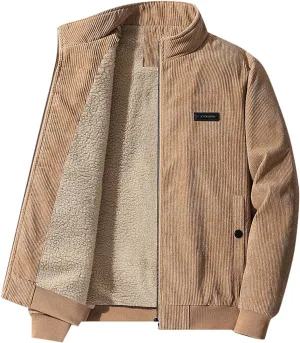 Ymosrh Men's Fashion Jacket Trendy Fleece Sherpa Lined Corduroy Jackets Lapel Thickened Winter Casual Coats Jacket, XL-5XL