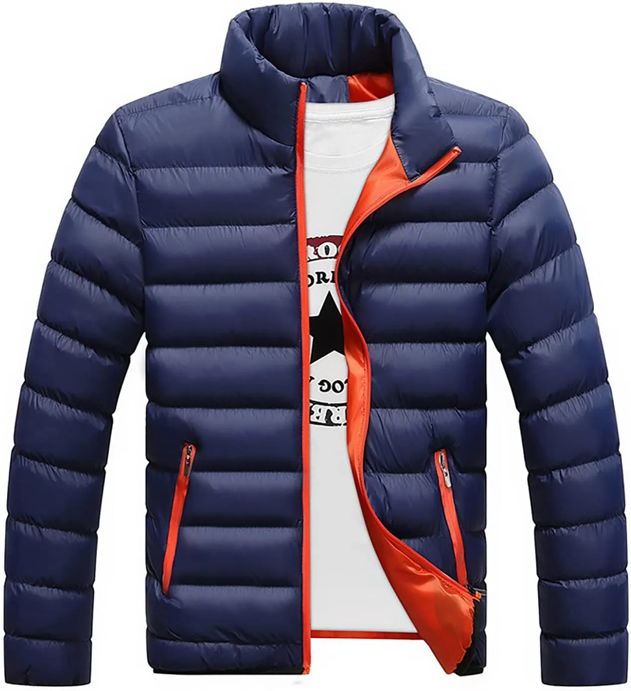 Ymosrh Men's Jacket Packable Puffer Lightweight Windproof Winter Coat Outwear Light Jackets for Men, L-5XL