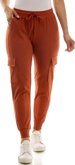 Zac & Rachel Women's Brushed Dty Cargo Jogger with Functional Pockets and Tie Waistband