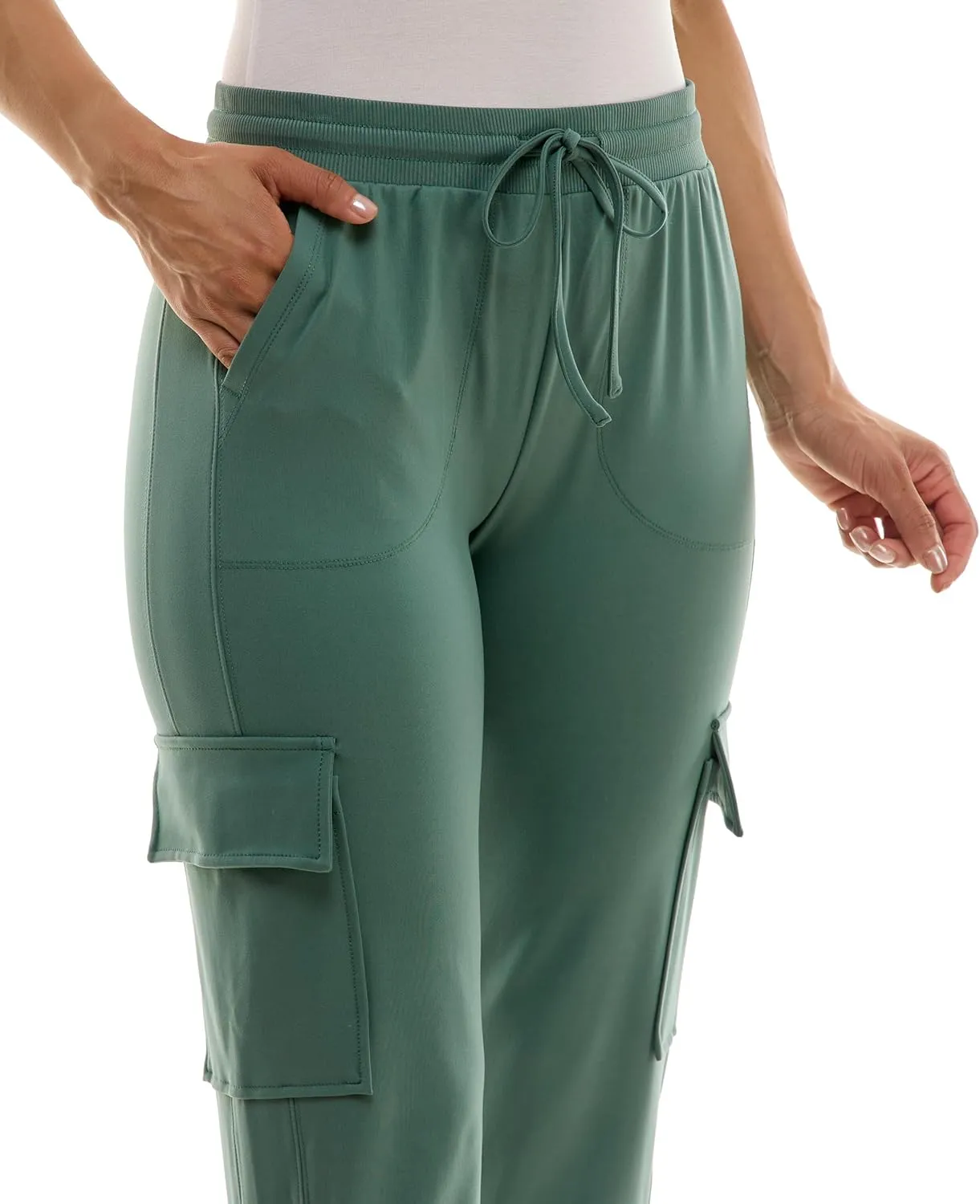 Zac & Rachel Women's Brushed Dty Cargo Jogger with Functional Pockets and Tie Waistband