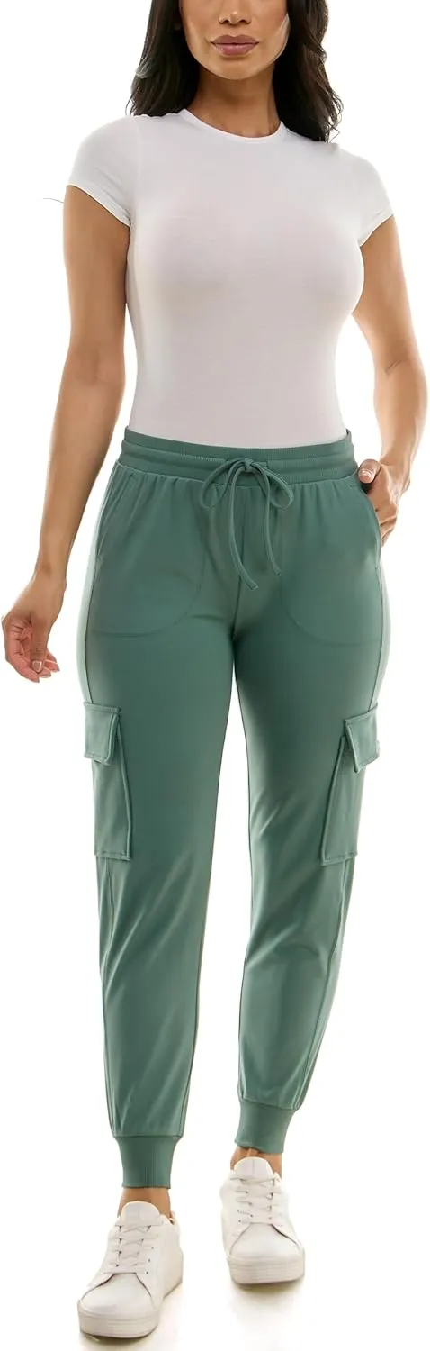 Zac & Rachel Women's Brushed Dty Cargo Jogger with Functional Pockets and Tie Waistband