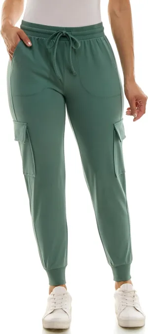 Zac & Rachel Women's Brushed Dty Cargo Jogger with Functional Pockets and Tie Waistband