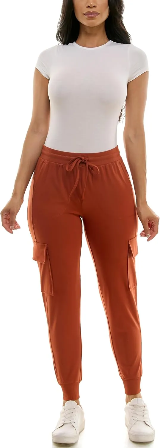 Zac & Rachel Women's Brushed Dty Cargo Jogger with Functional Pockets and Tie Waistband