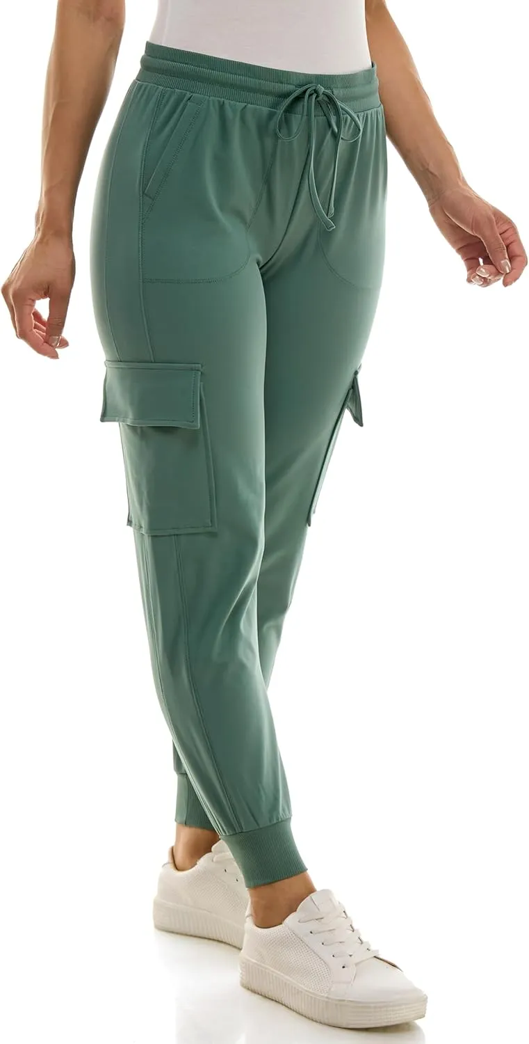 Zac & Rachel Women's Brushed Dty Cargo Jogger with Functional Pockets and Tie Waistband