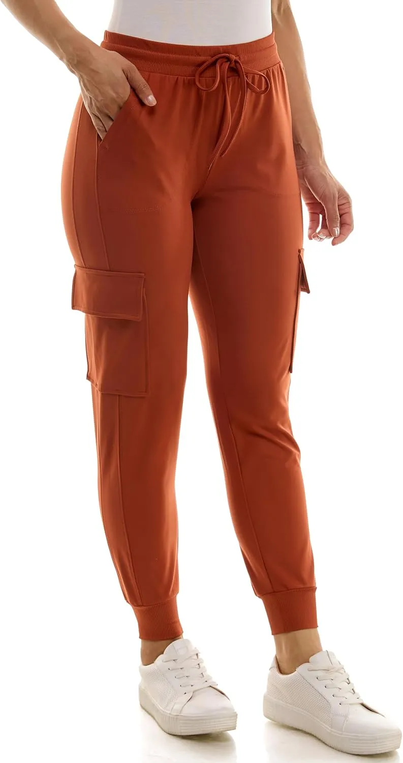Zac & Rachel Women's Brushed Dty Cargo Jogger with Functional Pockets and Tie Waistband