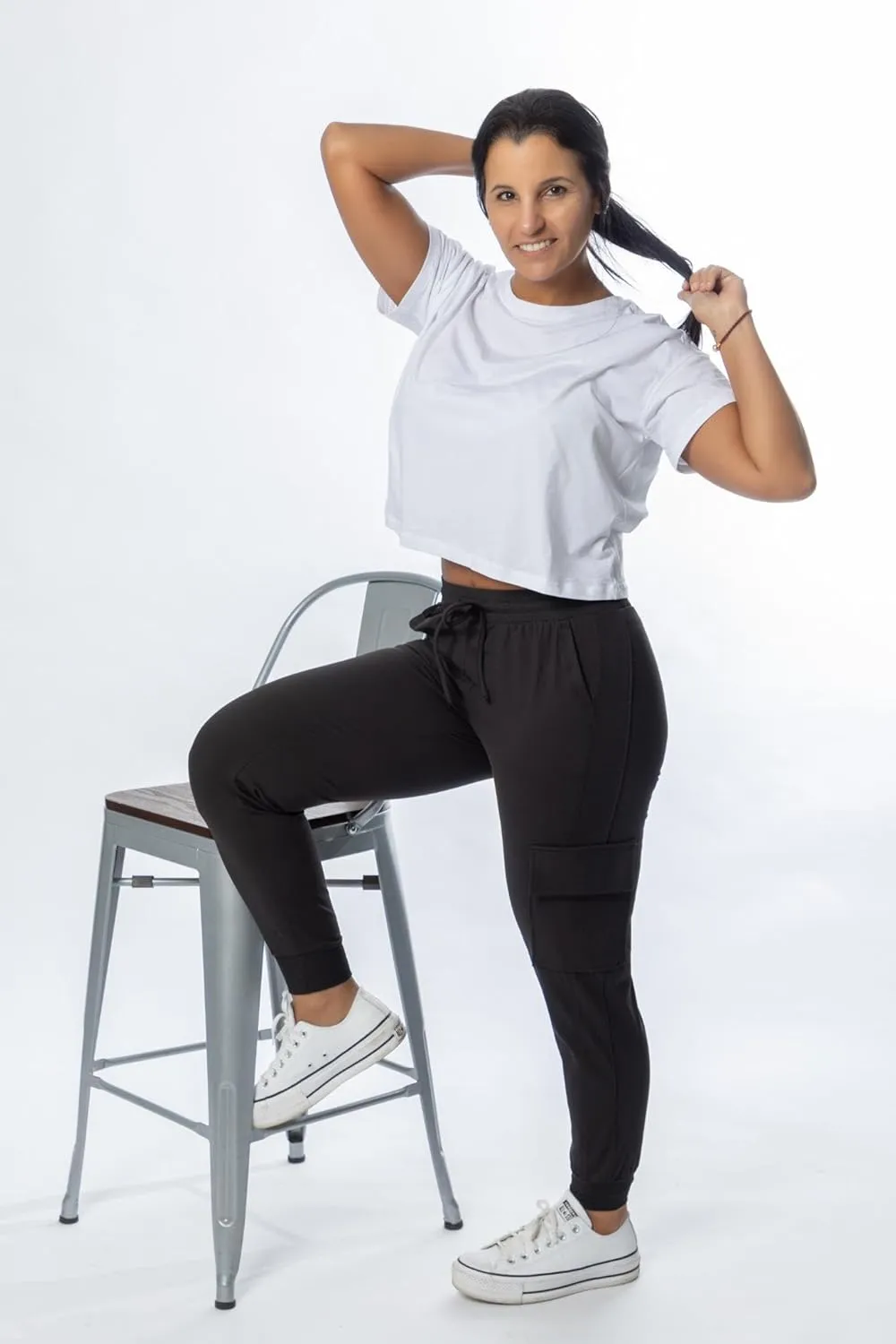 Zac & Rachel Women's Brushed Dty Cargo Jogger with Functional Pockets and Tie Waistband