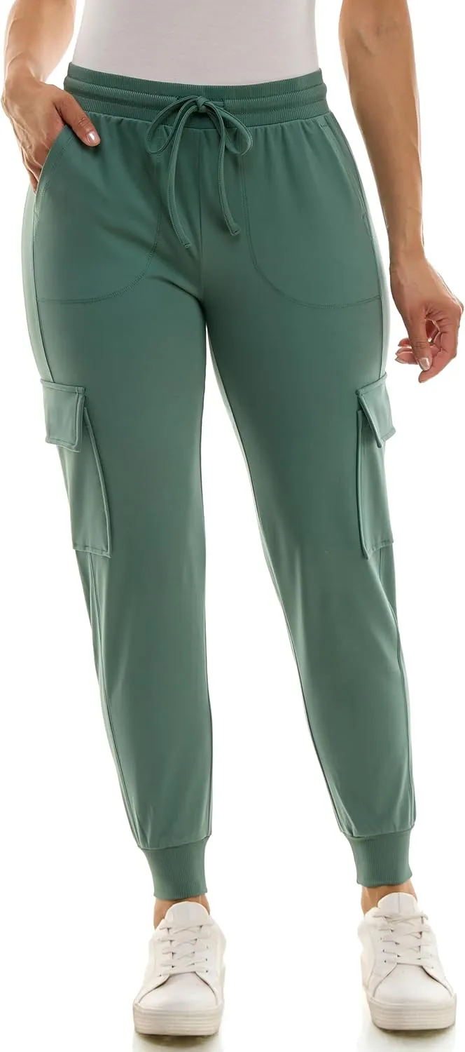 Zac & Rachel Women's Brushed Dty Cargo Jogger with Functional Pockets and Tie Waistband