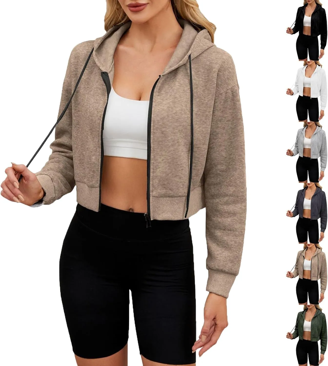 Zip Up Hoodie for Women Cropped Sweatshirts Lightweight Full Zip Fleece Jackets Fall Outfits Y2k Tops Winter Clothes
