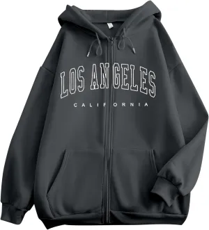Zip Up Hoodies for Women Los Angeles Sweatshirt with Hood Full Zipper Hoodies Pullover Tops with Pockets