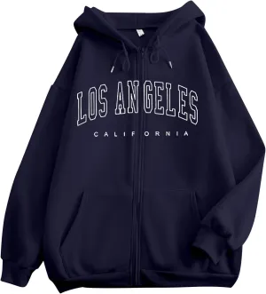 Zip Up Hoodies for Women Los Angeles Sweatshirt with Hood Full Zipper Hoodies Pullover Tops with Pockets