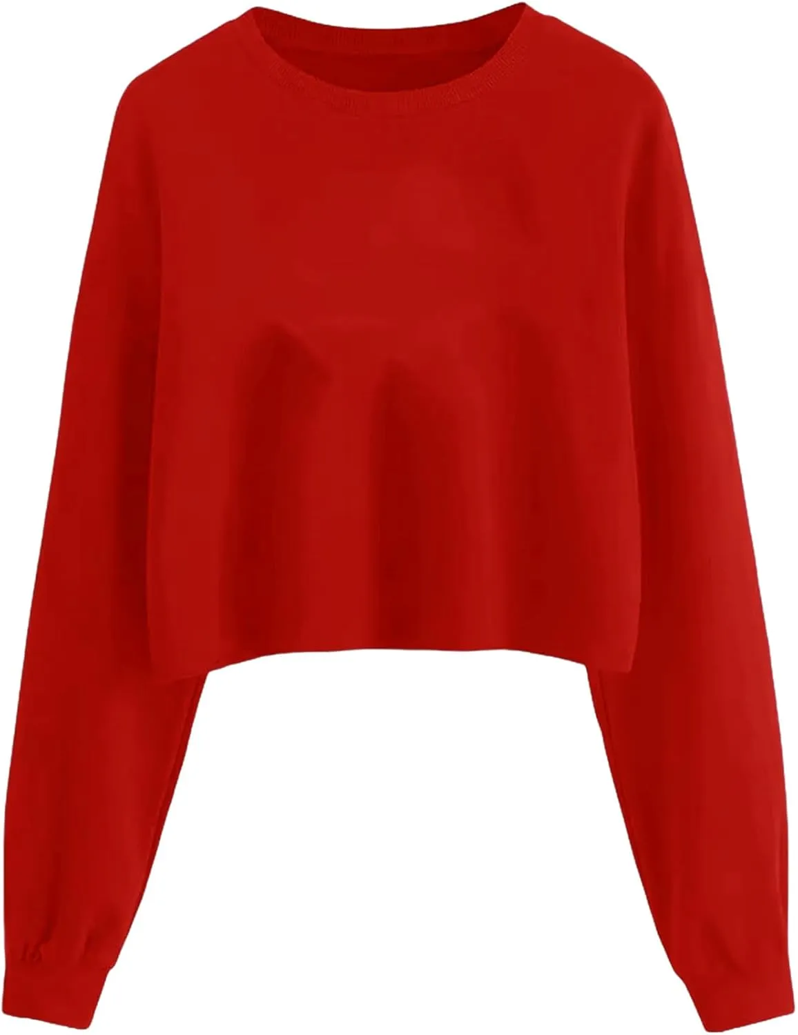 ZWRXW Women's Cropped Sweatshirt Crew Neck Long Sleeve Fleece Pullover Casual Loose Fit Solid Blouses Fall Fashion Tops