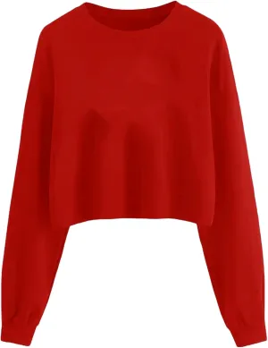 ZWRXW Women's Cropped Sweatshirt Crew Neck Long Sleeve Fleece Pullover Casual Loose Fit Solid Blouses Fall Fashion Tops